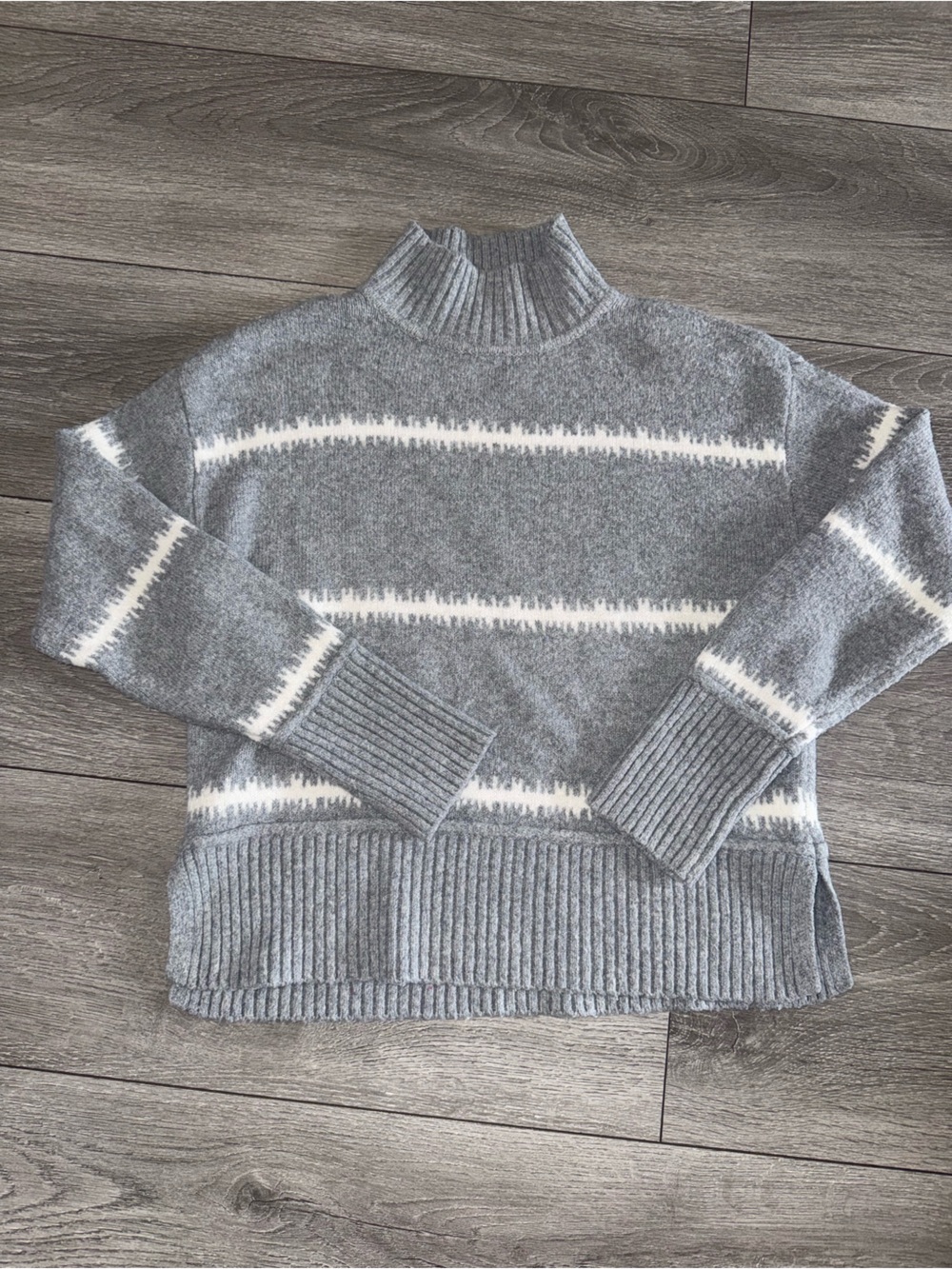 Nine West Gray & White Striped Turtleneck Sweater